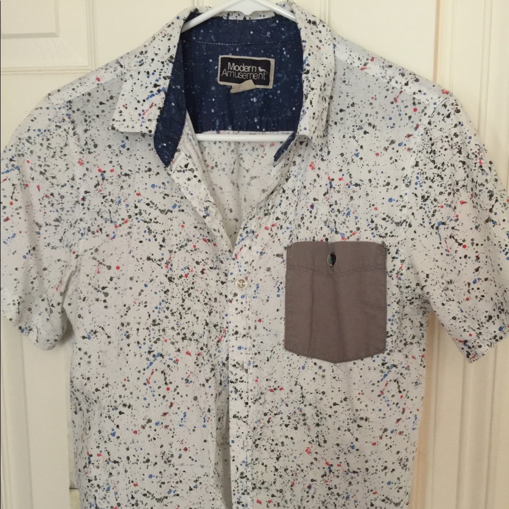 Short Sleeve Button Up Mens Shirt Modern Amusement